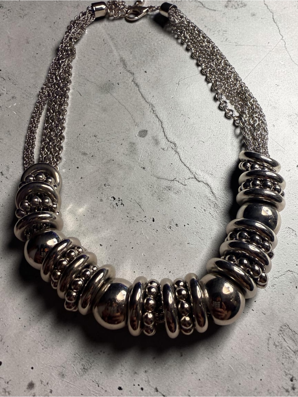 Silver Statement Beaded Multi-Chain Necklace